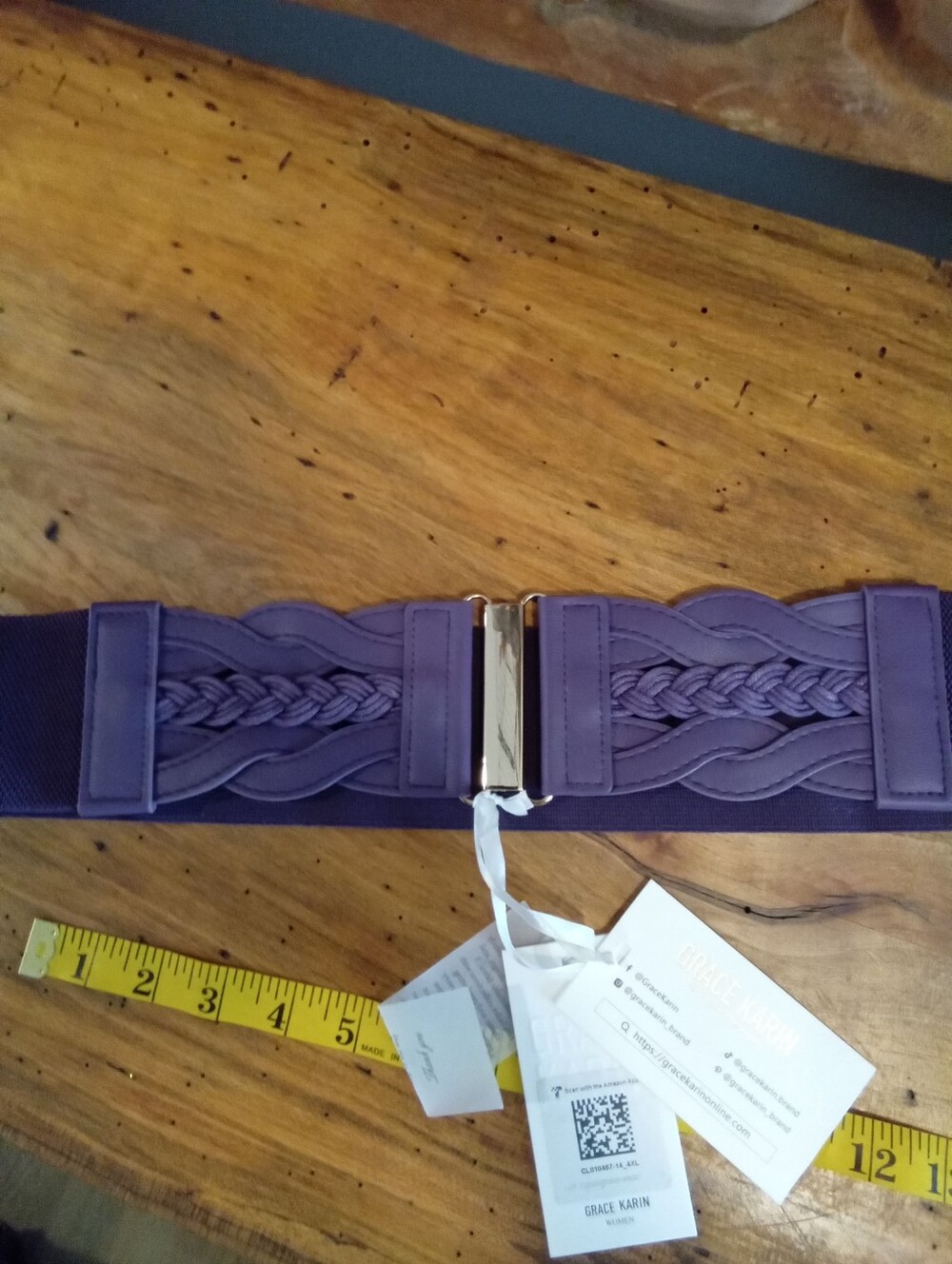 Grace Karin Plus Size 2X Purple Braided Elastic Waist Belt w/ Shiny Silver Clasp - Picture 2 of 8
